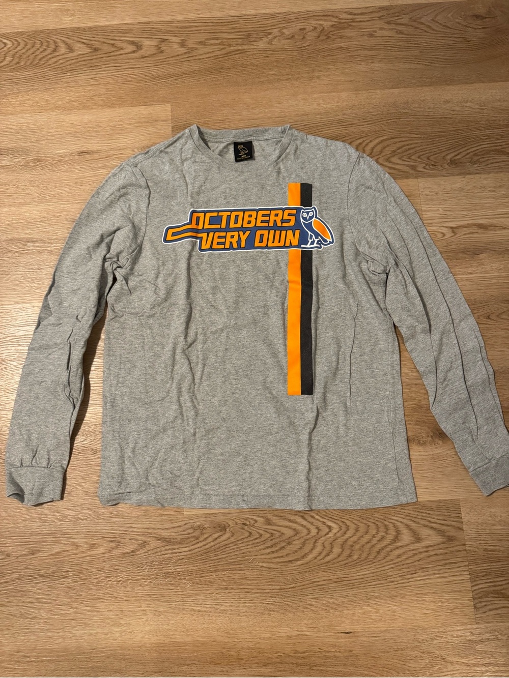 Grey OVO Long-Sleeve Logo T-Shirt